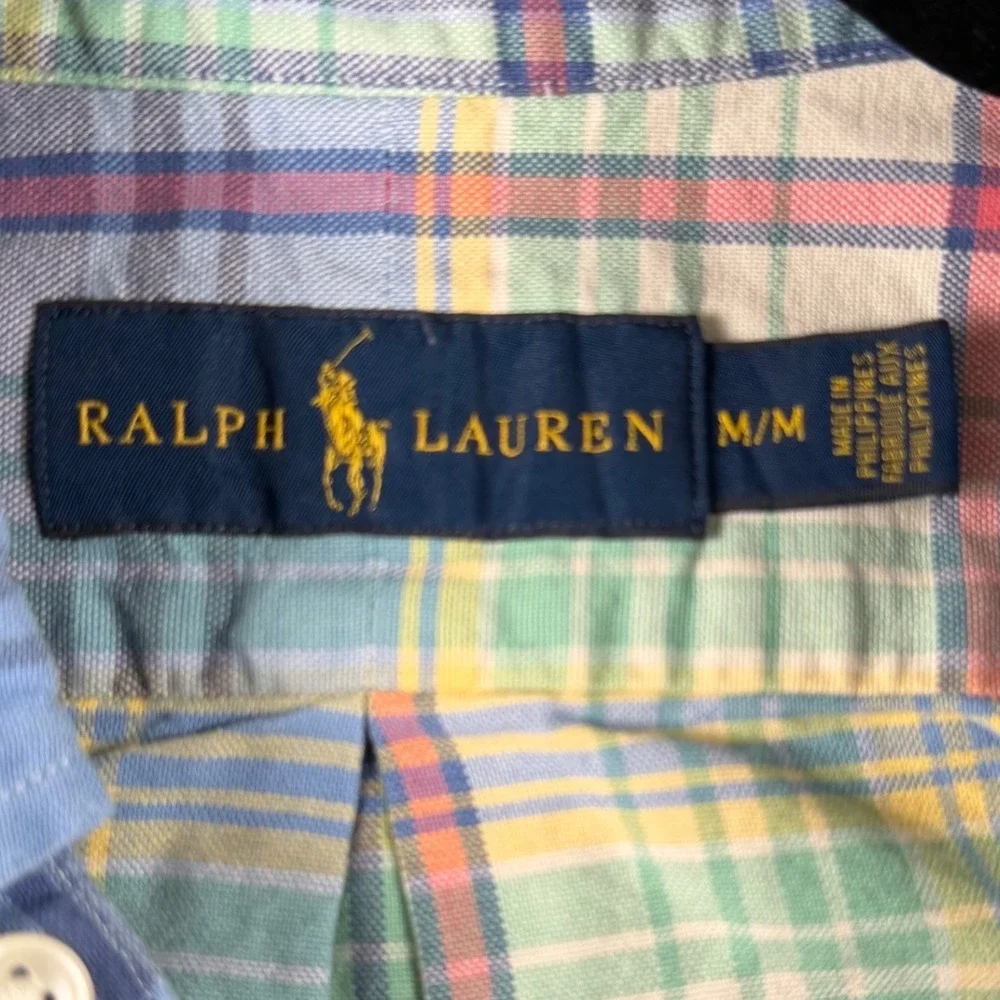 Polo Ralph Lauren Mens Medium Plaid Button Down Shirt Blue Green Oxford 2224